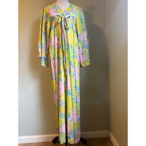 Vintage Floral Maxi Dress nightgown Long  Boho retro blue yellow hippy xs 4